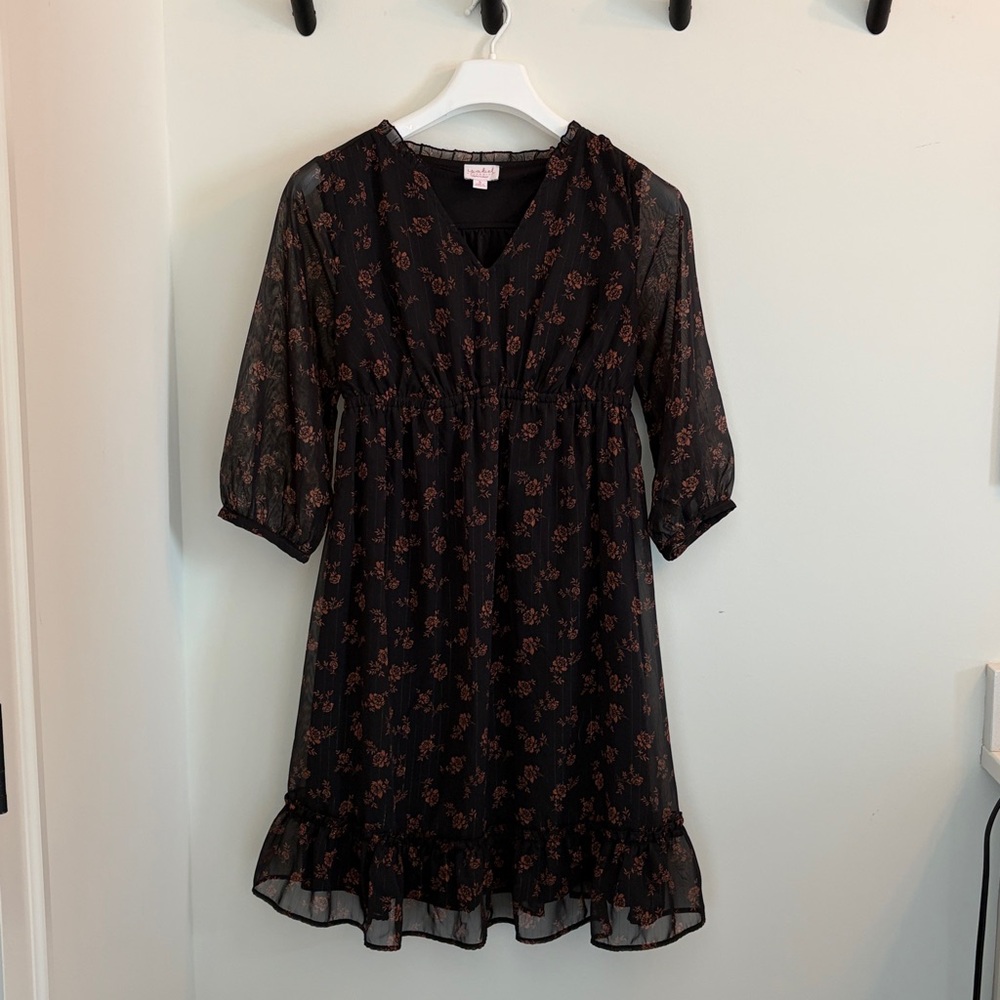 Isabel Maternity by Ingrid & Isabel Black Midi Dress with Rust Floral Print